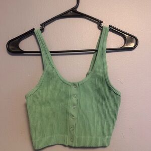 Mint Green Ribbed Button-Up Crop Top